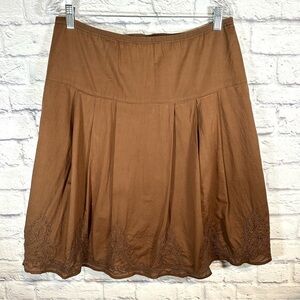 J Jill Cotton Boho Brown Embroidered Skirt Size Medium